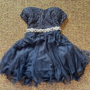 City Triangles Navy Blue Lace Mini Dress
